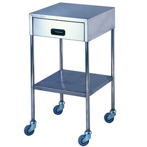 MEDICAL LAB DRESSING TABLE WITH 3-WAY GUARD RAIL ON TOP SHELF - SS