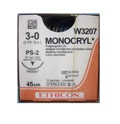 MONOCRYL 3/0 UNDYED 45CM 3/8Circle 19MM ReverseCutting PS-2  Needle