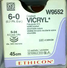 VICRYL 6/0 VIOLET 45CM 1/4Circle 8MM Spatulated S-14 Needle