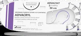 ADVACRYL BRAIDED COATED POLYGLACTIN 910 VIOLET 1, 90CM, 1/2 CIR TP HEAVY 40MM 