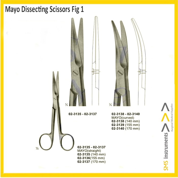 MAYO DISSECTING SCISSORS CURVED 15.5 CM STAINLESS STEEL