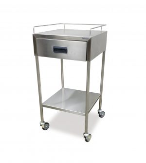 STAINLESS STEEL DRESSING TROLLEY 1 DRAWER AND 1 SHELF ( 3-way guard rail on top shelf (910mmH)