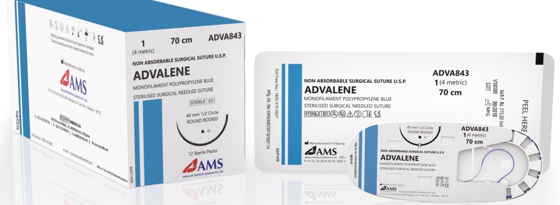 ADVALENE - MONOFILAMENT POLYPROPYLENE BLUE 5-0 90CM 3/8 CIR RC PRIME SINGLE ARM 12MM